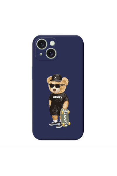 Other Apple iPhone 15 Plus Bear with glasses Dark blue Colored Silicone TPU Θήκη