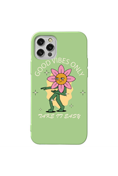 Other Apple iPhone 12 Pro Good Vibes Only Light Green Colored Silicone TPU Θήκη