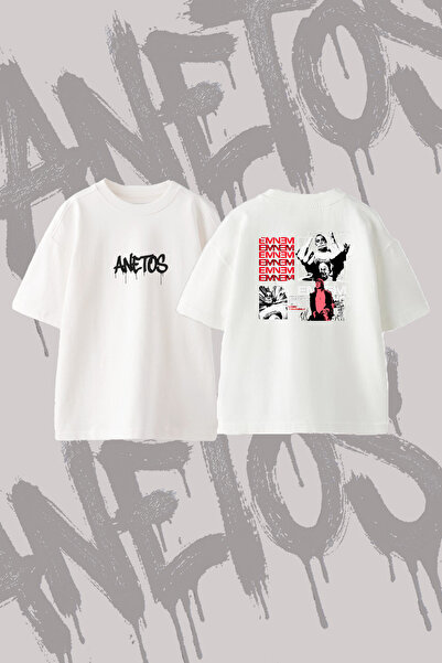 Anetos Eminem_6 Design Printed Oversize Crew Neck T-Shirt White