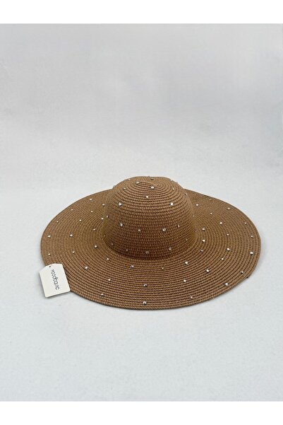 Moodbasic Serpme Stone-Embellished Wide Brim Straw Hat