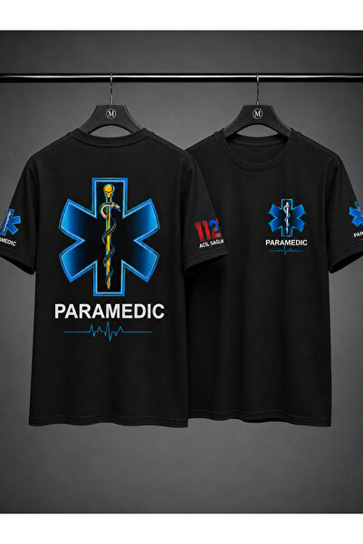 DOKSAÜNİFORM Paramedic Clothing T-Shirt,112 Emergency Healthcare T-Shirt,Blac...