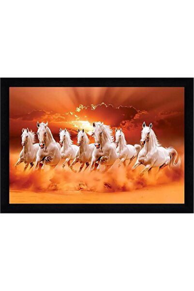 HOME MODE Vastu Runing Seven Horses Painting With Frame 13 Inches X 10 Inches...