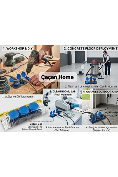 ÇEÇEN HOME 3-Outlet Covered Built-In Group Socket Installation Material - Tab...