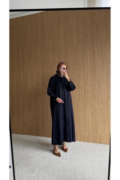 Generic Brand Cotton Satin Shirt Dress Navy Blue Color