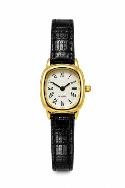 LONES TIME Kadın Kol Saati Gold Renk Oval Kasa Siyah Deri Kordon Vintage Şık ...