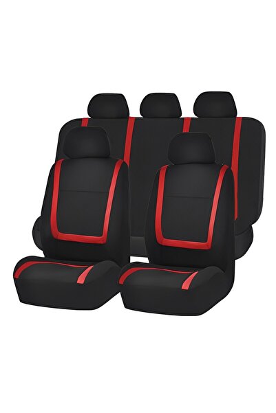 OEM Евтин комплект калъфи за седалки на кола, Универсален, 9 части, модел RED...