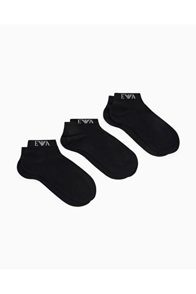 Emporio Armani Men's Ankle-Length Flexible Cotton Socks with Logo Detail, Tri...