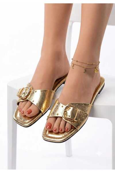 McDark Women's Thin Heeled Jurdan Sole Troplu Slippers-Gold