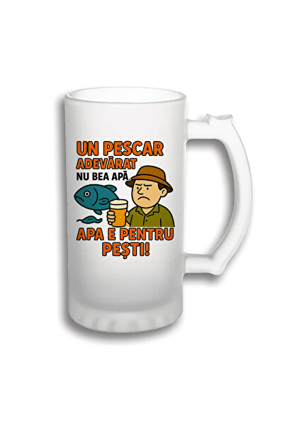 peGiftuiala Halbă Bere Personalizată 500 ml – Un Pescar Adevărat Nu Bea Apă
