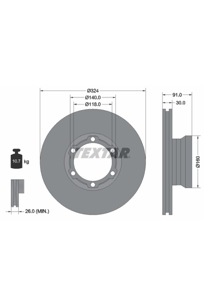 TEXTAR Set 2 Discuri Frana Fata Dreapta/Stanga Mercedes T2/LN1 Vario (b667 B6...