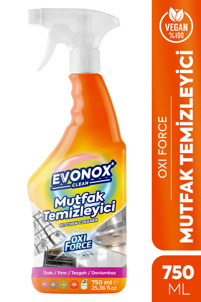Evonox Oxi Force Mutfak Temizleyici Güçlü Yağ Çözücü, Ocak Fırın Tezgah Yağ S...