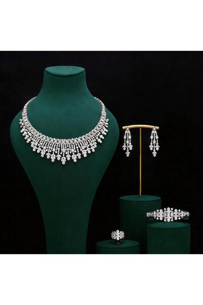 jewerlystore Four-Piece Bridal Jewelry Set with Zirconia Hanging Threads, Gul...