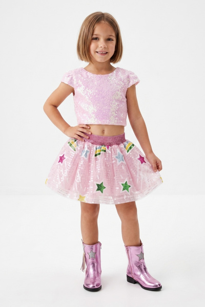 Le Mabelle Light Pink Star Sequin Girls' Skirt - Dena