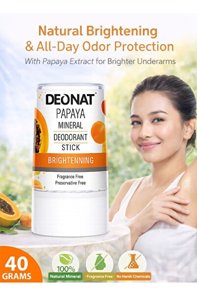 DEONAT Pack of 1 Papaya Mineral Deodorant Stick 40 g Brightening Natural Crys...