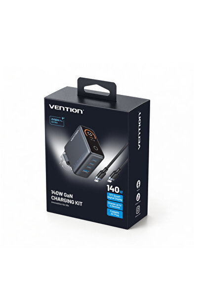 Vention Dash Pro 140W GaN 5.0 Akıllı Ekranlı Emojili Hızlı Şarj Aleti - 4 Portlu (240W Kablo Dahil), Gri, TZ-FCO ( Distribütör Garantili )