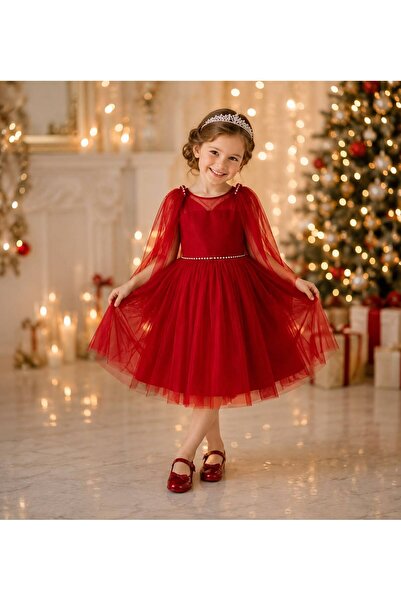 Lunas tekstil Lycra Tulle Waist and Shoulder Stone Strap Sleeve Detailed Puff...