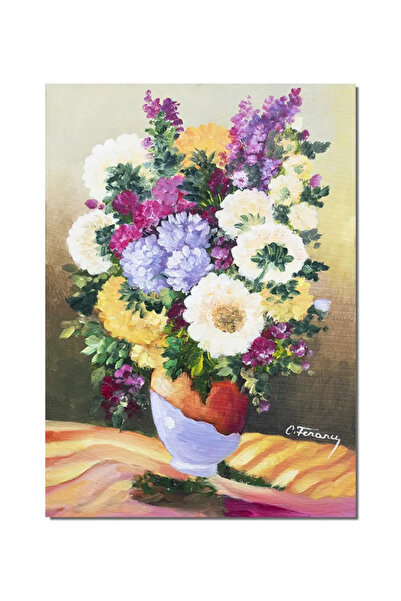 artnova Χειροποίητος πίνακας, Βάζο με πολύχρωμα λουλούδια, πίνακας 70x50εκ. λ...