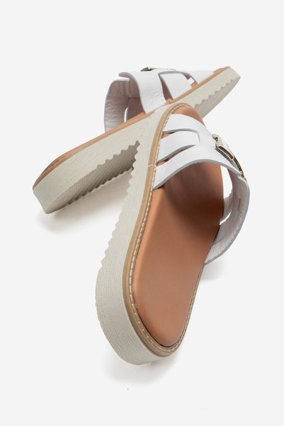 babiva Genuine Leather Buckle Comfort Sole Women's Slippers