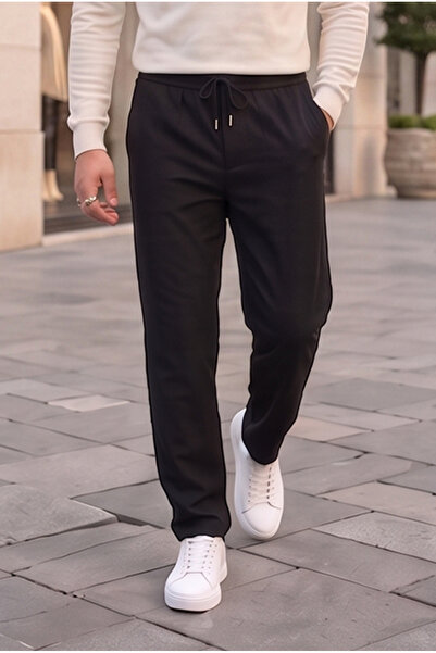 uyguntarz Men's Black Premium Comfortable Fit Elastic Waist Lace-Up Fabric Tr...