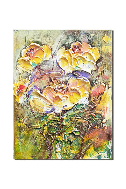 artnova Ръчно рисувана картина с импасто техника, Стилизирани жълти рози, 40x...
