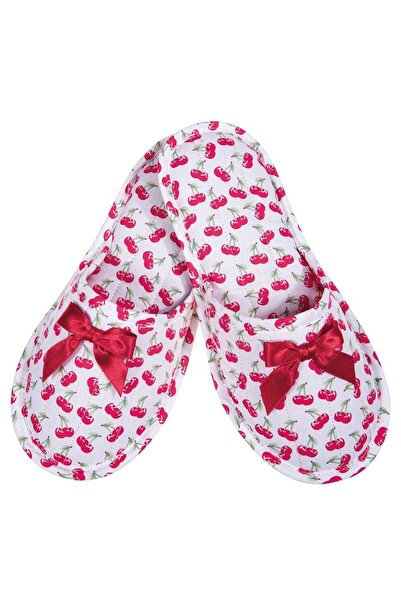 Amaryllis Slippers Γυναικεία υφασμάτινη βαμβακερή παντόφλα, λευκή με κεράσια,...