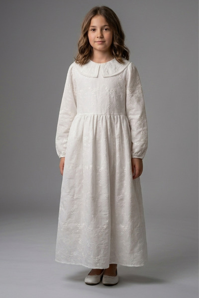 Pafim Girl's Embroidered Hijab Dress, Special Occasion & Ceremony Cotton Dres...