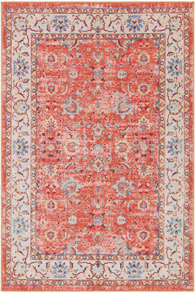 Cool Halı Happy Kırmızı Halı Vintage Kaymaz Taban Eskitme Bohem Modern Kiremi...
