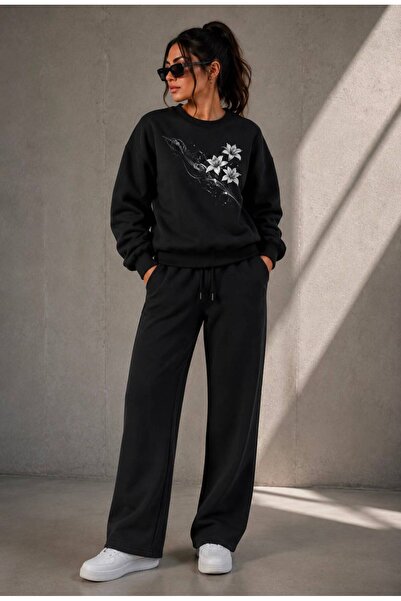 TREND EMMODA Women's Floral Printed Oversize Sweatshirt and Regular Sweatpant...