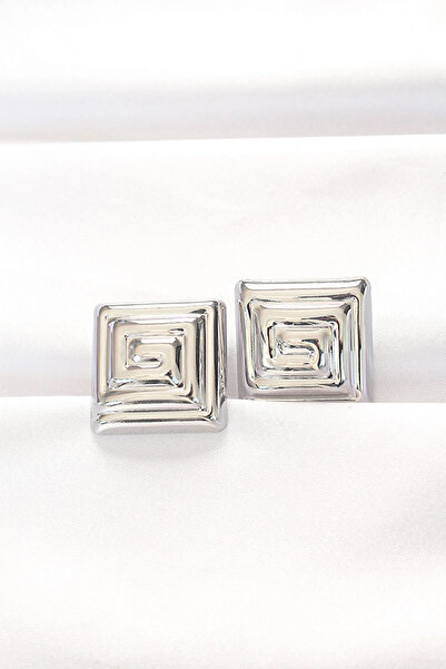 ARMÜZ Brass Silver Color Square Form Earrings