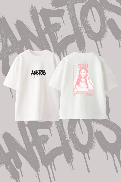 Anetos Sza Artist Design Printed Oversize Crew Neck T-Shirt White