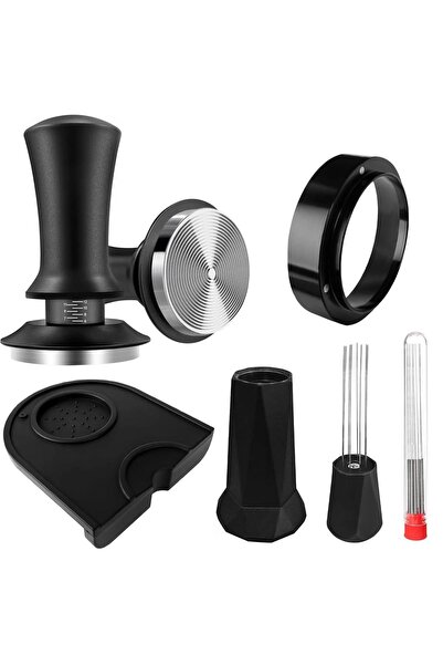 OEM Set tamper cafea 51mm inox cu unealta WDT, inel dozator & covoras - 51mm