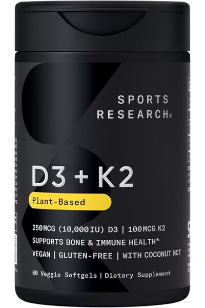 Sports Research ® Vitamin D3 + K2 with 10,000iu of Plant-Based D3 & 100mcg of...