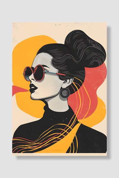 Luna Marissa Poster retro pentru femei Femeie cu ochelari rotunzi și păr în f...