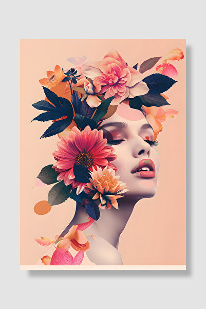 Luna Marissa Poster floral pentru femei, fundal roz, bujor, trandafir, colaj ...