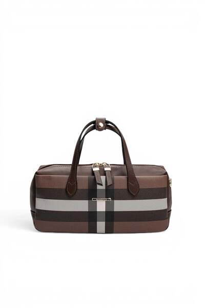 Silver Polo Dark Brown - Brown Plaid Women's Handbag Sp1276