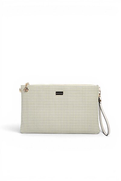 Silver Polo Green - Bone Crow's Feet Plaid Women's Portfolio and Clutch Handb...