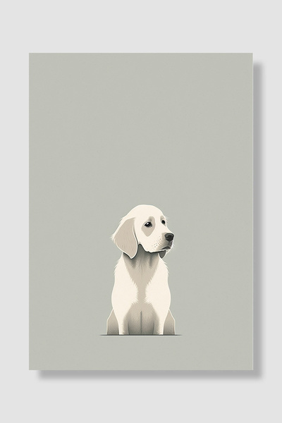 Luna Marissa Poster sa psom Slatki štene Zlatna minimalna siva pozadina Ilust...