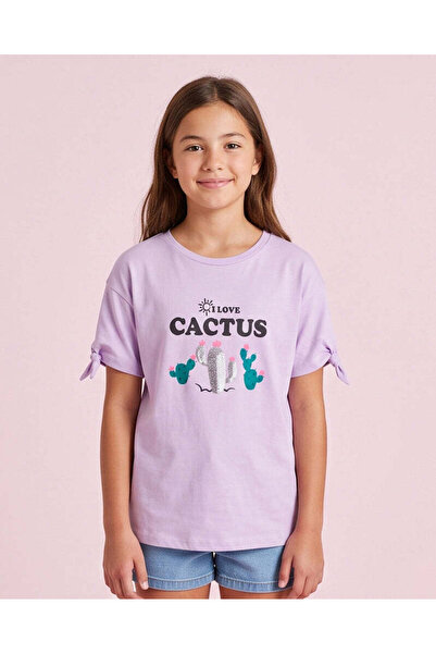 REDTAG Senior Girl Purple Graphic T Shirt