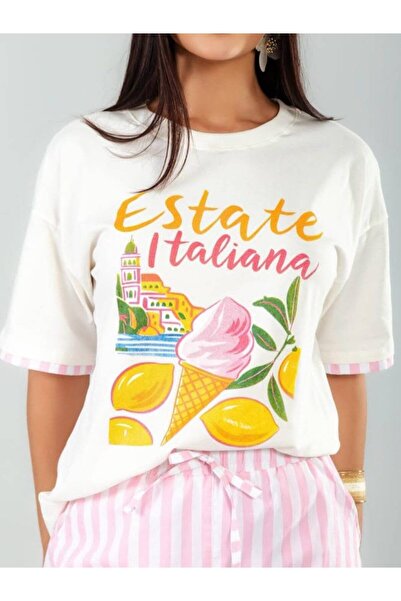 classy moda Γυναικείο μπλουζάκι Oversize Summer Breeze με στάμπα φρούτων και ...