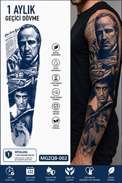 medink tattoo 1 Ay Kalıcı Sonradan Kararan Tony montana Scarface Tam Kol geçi...