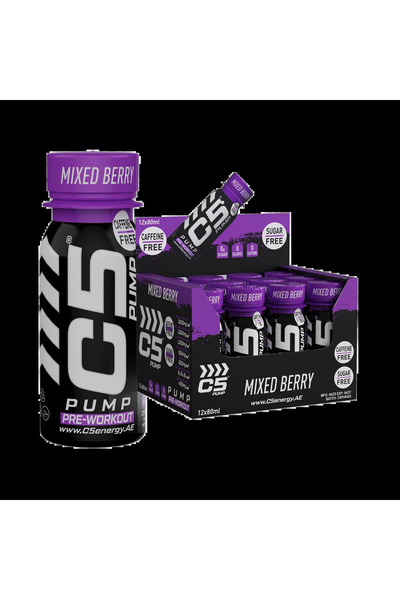 C5 مكمل ما قبل التمرين PUMP Shot، خالٍ من الكافيين (عبوة من 12 قطعة، بنكهة ال...