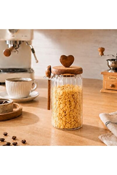 Yıldızan Balance Life Acacia Lid Glass Jar 760 ml with Spoon |   Airtight Spi...