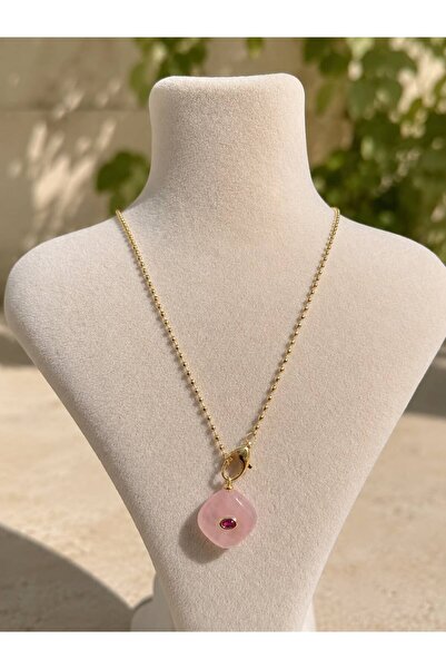 LioraJewellry Taşlı Dorika Kolye Pembe