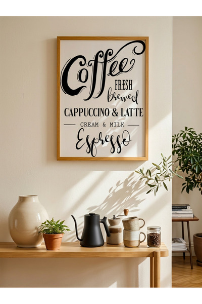 Creatick Design Kahve Köşesi Ahşap Çerçeveli İskandinav Tablo Mutfak ve Coffe...