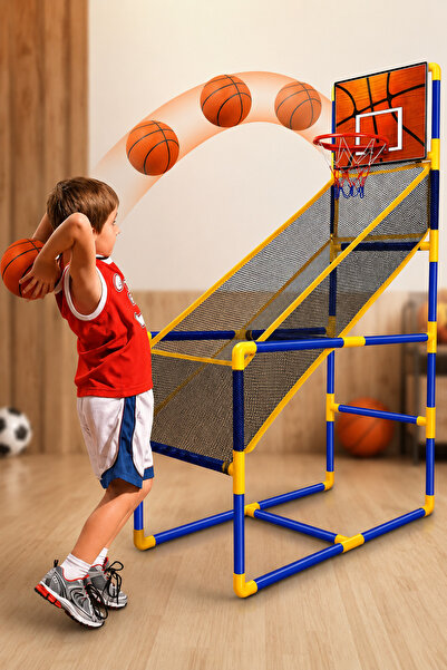 indirimsevinci Çocuk Basketbol Potası Fileli Top Toplama Hazneli İç ve Dış Me...