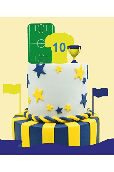 Big Party 3D Design Products for Cake Topper Yellow Navy Blue Fan Model 5 Pieces
