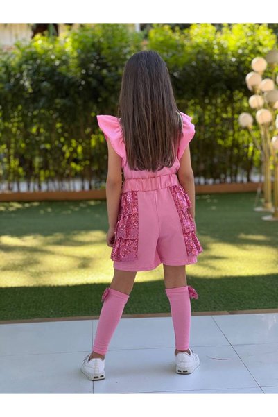 Lucky kidswear SET PENTRU FETE CU DETALII FUNDIȚĂ, SECVENȚE, PULCIURI ȘI PANTALONI SCURȚI