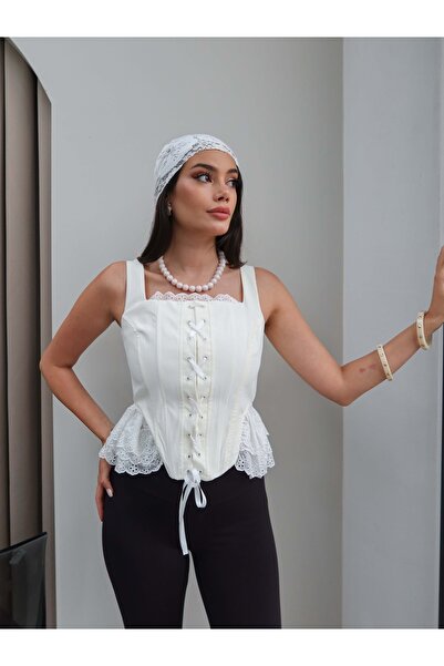ESRAHELVACI Lace Flounce Corset Blouse
