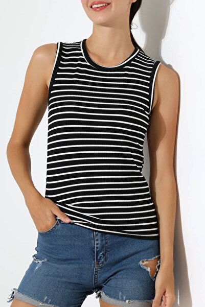 Sabr Women's Striped Ottoman Sleeveless Blouse