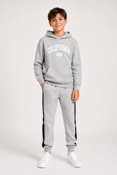 han elegant California Text Printed Unisex Hooded Unisex Kids Tracksuit Set w...